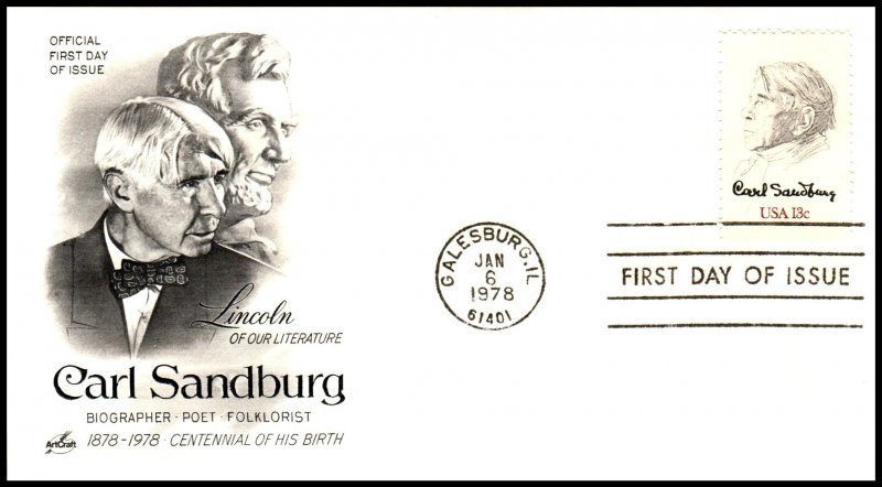 US 1731 Carl Sandburg Artcraft U/A FDC