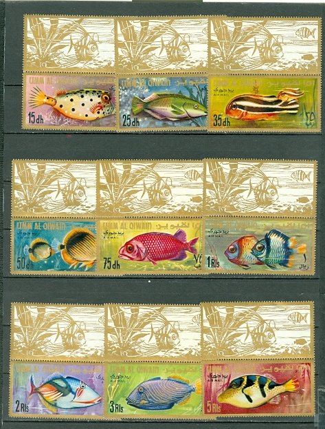 UMM AL QIWAIN FISH MI189-197A  WITH LABELS(PERF. SEP.) MNH