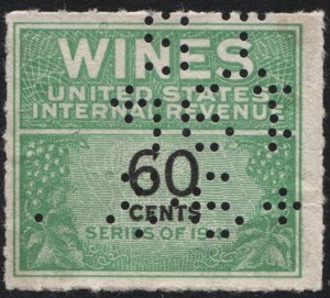 RE140 60¢ Wine Revenue Stamp (1942) Perfin