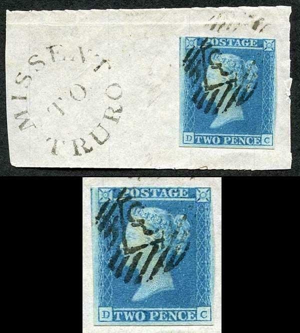 1841 2d Blue (DC) Fine Used On Piece Mis sent to Truro