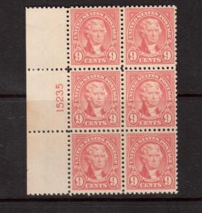 USA #561 XF/NH Plate Block Of Six