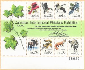 US #1757 mnh plate block of 8.  Wildlife. Canadian Interrnational Philatelic Exp