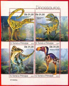 A3189- SAO TOME & PRINCIPE ERROR MISSPERF Miniature s: 2019 Dinosaurs Prehistory