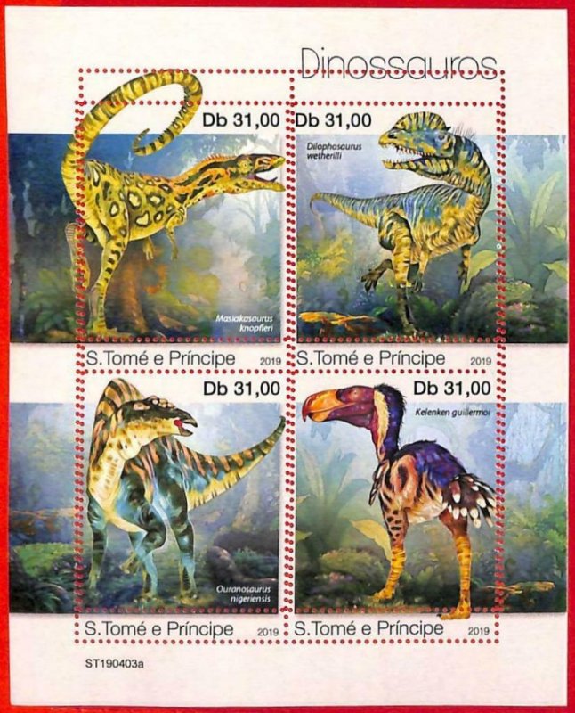 A3189- SAO TOME & PRINCIPE ERROR MISSPERF Miniature s: 2019 Dinosaurs Prehistory