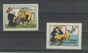 Germany - Pair of Löwenbräu Beer Cellar, München Advertising Stamps - Lions - NG