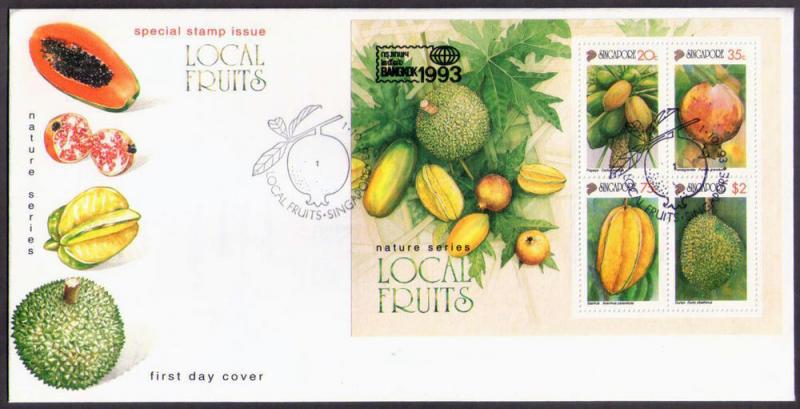 SINGAPORE - 1993 Singapore Local Fruits MS on FDC