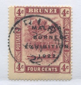 Brunei 1922 overprinted Malaya Borneo Exhibition 4 cents used