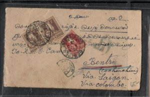 INDOCHINA (P1211B)  INCOMING POSTAGE DUE COVER FROM INDIA 20CX2+10C   #2 