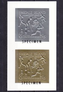 Easdale Is. Scotland Local. Various Sports & Gold Silver Foil s/sht. SPECIMEN  ^