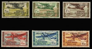 French Colonies, French Equatorial Africa #C9-14 Cat$511, 1940-41 Overprints,...