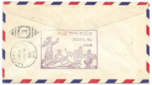 Unaddressed Peoria, Illinois 1947 First Flight AM44, TWA Etiquette, Sct 941 PNS