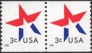 SC#3615 3¢ Star Coil Pair (2002) MNH