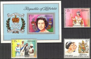 Liberia 1977 25th Anniv. of Regency of Queen Elizabeth II Set of 3 + S/S MNH