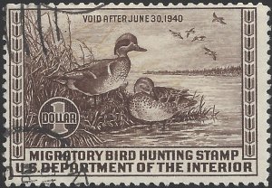 US Scott #RW6 Used Fine 1939 US Federal Duck Stamp