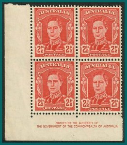 Australia 1942 KGVI, Authority imprint block, MNH  #194,SG206