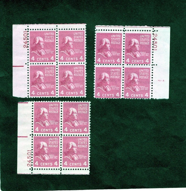 808 James Madison, M-HM set/3 PB/4 (#24501) 1 w/HM