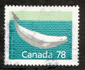 1990 Canada Sc #1179b (pf 13) - 78¢ - Beluga Whale Used postage stamp Cv$8