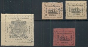 VENEZUELA EARLY SHIP STAMPS (3) & GUAYANA Official, scarcer, VF