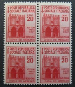 RSI Italy Social Republic 1944-45 Unwmk 20c MNH** Block of Four 14401