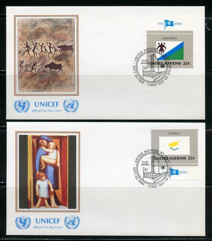 UNITED NATIONS UNICEF OFFICIAL SET OF 20 1989  FLAG  FIRST DAY COVERS