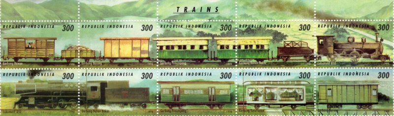 Indonesia 1998 Sc#1781 TRAINS Block of 10 MNH