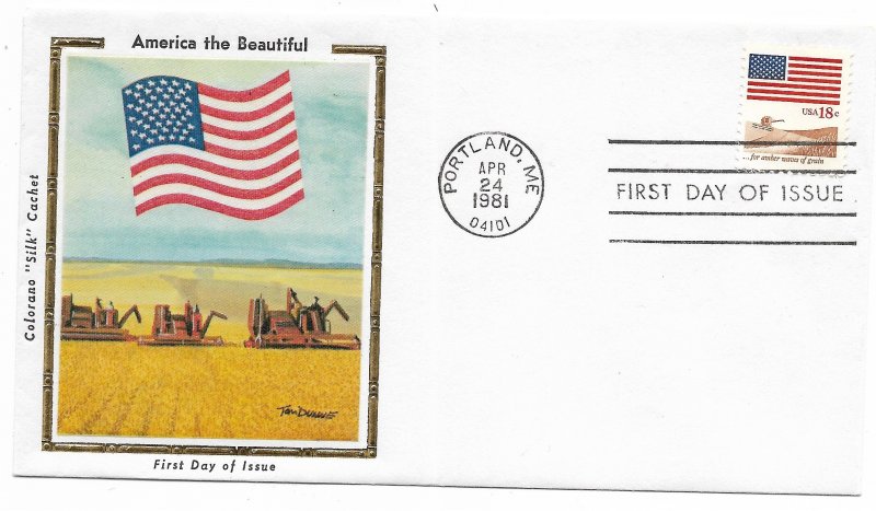 US 1890 18c Flag & Waves of Grain on FDC Colorano Silk Cachet ECV $12.50