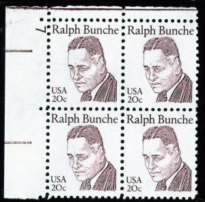 US  1860   Ralph Bunche  20c -  UL Plt Blk of 4  -MNH -1982 - Plt  #7  UL