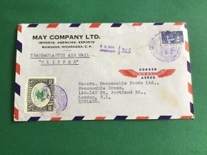 Nicaragua May Co Ltd Clipper  Air Mail to England Vintage Stamp Cover R45446