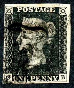 Penny Black (OB) Plate 5 Cancelled with a Black MX (Very Close Four Margins)