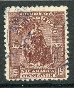 Nicaragua 1899 Justice 15¢ Seebeck Scott 114 VFU Z762