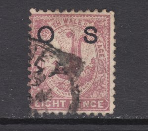 New South Wales SG O43 used. 1890 8p lilac rose Lyre Bird, inverted watermark