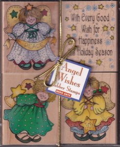 Hero Arts Angel Wishes set of 4 wood Christmas rubber stamps 1 7/8x2 7/16 NIP