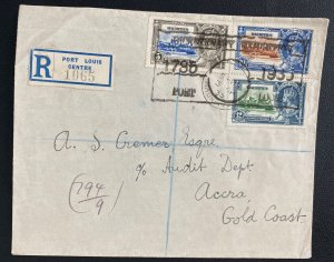 1935 Port Louis Mauritius Airmail cover to Gold Coast King George Jubilee Stamps