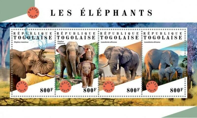 Togo - 2018 Elephants on Stamps - 4 Stamp Sheet - TG18312a