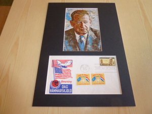 Dag Hammarskjold UN Art Postcard and 1962 USA FDC mount matte size A4