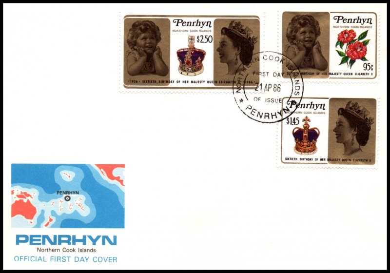 Penrhyn Island 337-339 Queen Elizabeth II U/A FDC