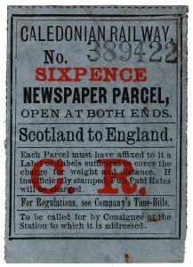 (I.B) Caledonian Railway : Newspaper Parcel 6d (Scotland to England) 