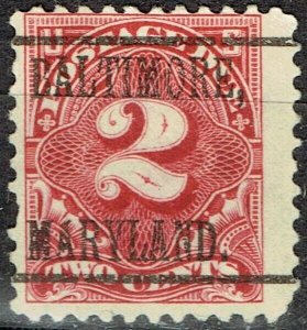 1917 2c POSTAGE DUE with precancel f/ BALTIMORE MD(J62a-L6 TS)Red Rose Scarce!