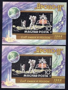 Hungary 1969 Space Apollo 11 Souvenir Sheets Perf + Imperf MNH #C295