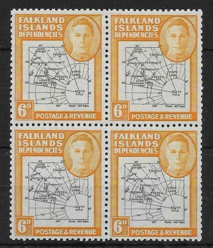 FALKLAND IS.DEP. SGG6ea 1946 6d BLACK&OCHRE GAP IN 80TH PARALLEL VAR IN BLK MNH