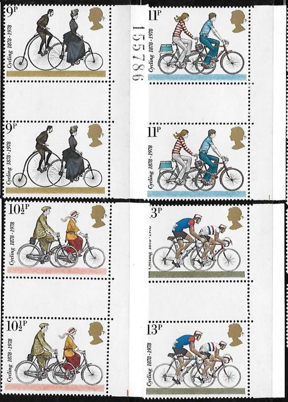 Great Britain 1978 British Bicycles Scott 843-846 Gutter pair MNH