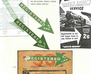 GB RAILWAY *Green Arrow* GWR S&MR Registered Labels Unused LMS Wagon Card AG168