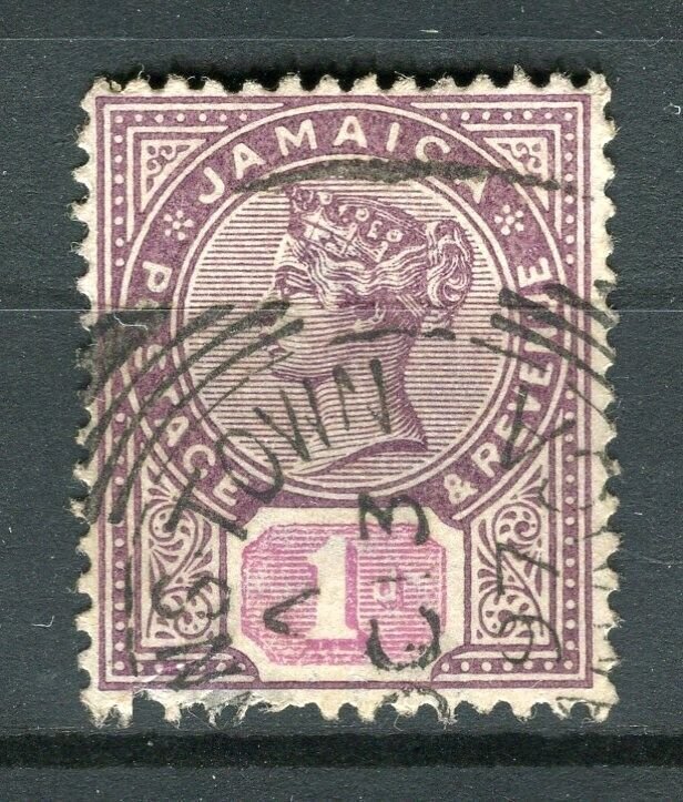 JAMAICA; 1890s early classic Crown CA Wmk. used Shade of 1d. value