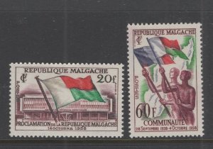 Madagascar #303-04  (1959 Republic Formation set) VFMNH CV $1.05