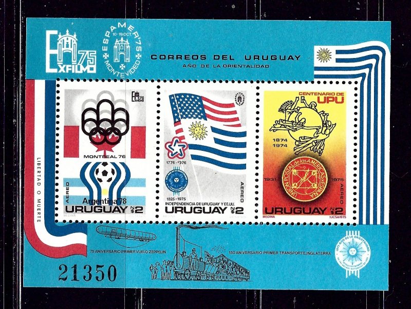 Uruguay C418a MNH 1975 Olympics and UPU S/S