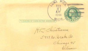 United States Michigan Luna Pier 1944 4b-bar  1930-1973  Postal Card  Toned.