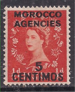 Morocco Agencies 1954 - 55 QE2 5ct Ovpt on GB Orange 1/2d Wilding MM SG 189 (...