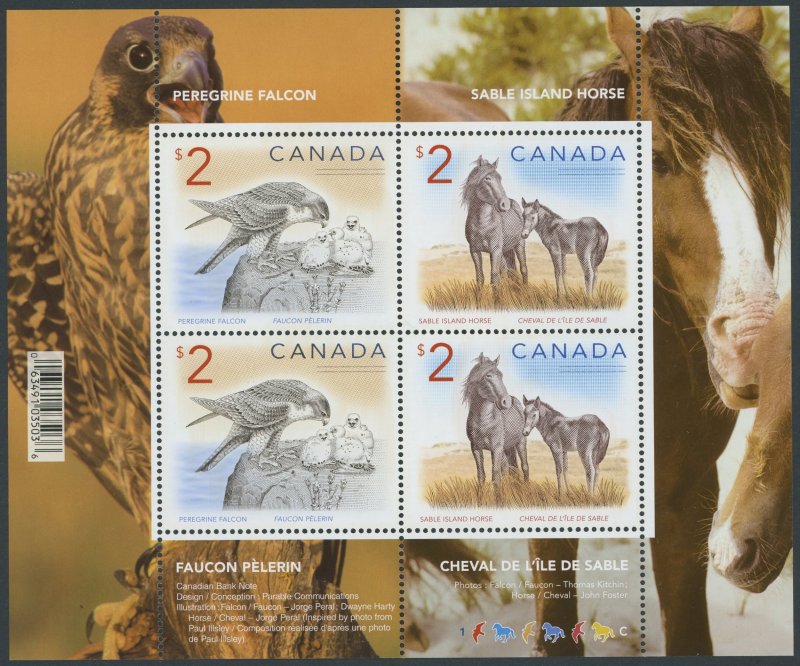 Canada 1692b - Peregrine Falcon / Sable Island Horse - Souvenir Sheet - Mint-nh