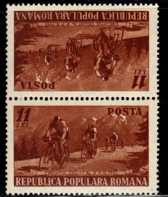 Romania Scott 782 MNH** Bicycle stamp Tete Beche pair