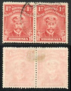 Rhodesia SG286 1d Aniline red (toned paper) Pair Cat 52 pounds